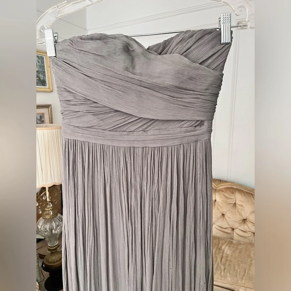 J Crew Arabelle Silk Gray Dress Xs 2P Strapless Formal Evening Gown Full Length